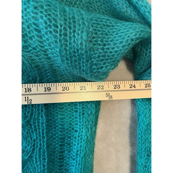 Anthropologie Wool Sweater Women's M Green Aqua Nylon Open Knit Chewed Hem - Picture 5 of 6